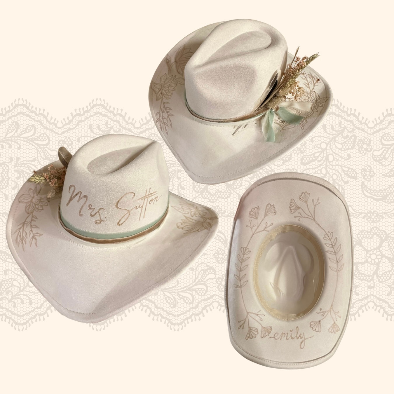 Bridal Custom Burned Hat