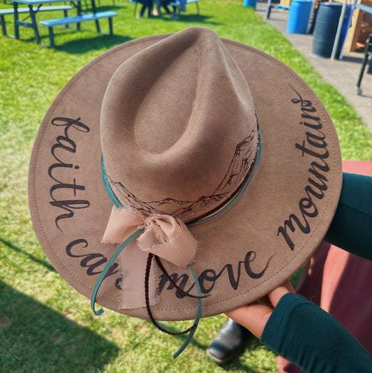 Vegan Suede Flat Brim Custom Burned Hat