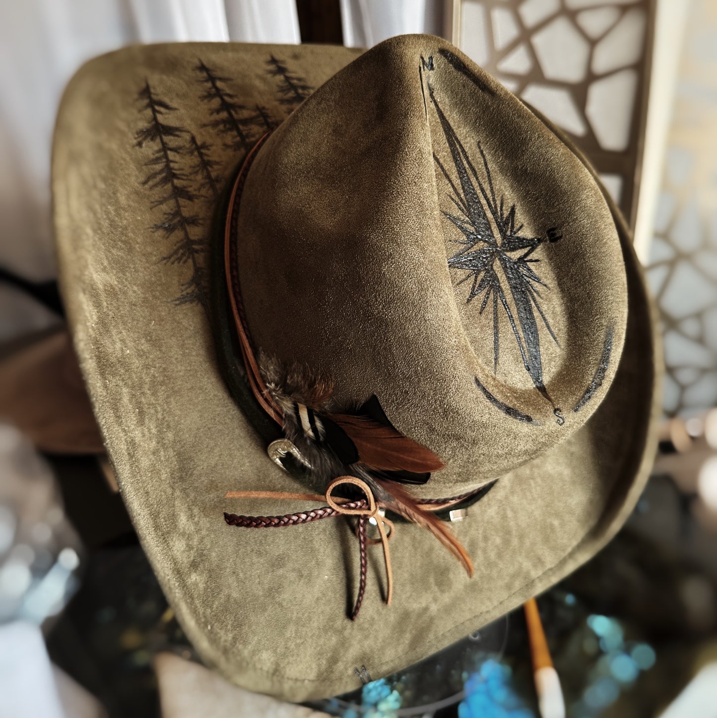 Vegan Suede Classic Cowboy Custom Burned Hat