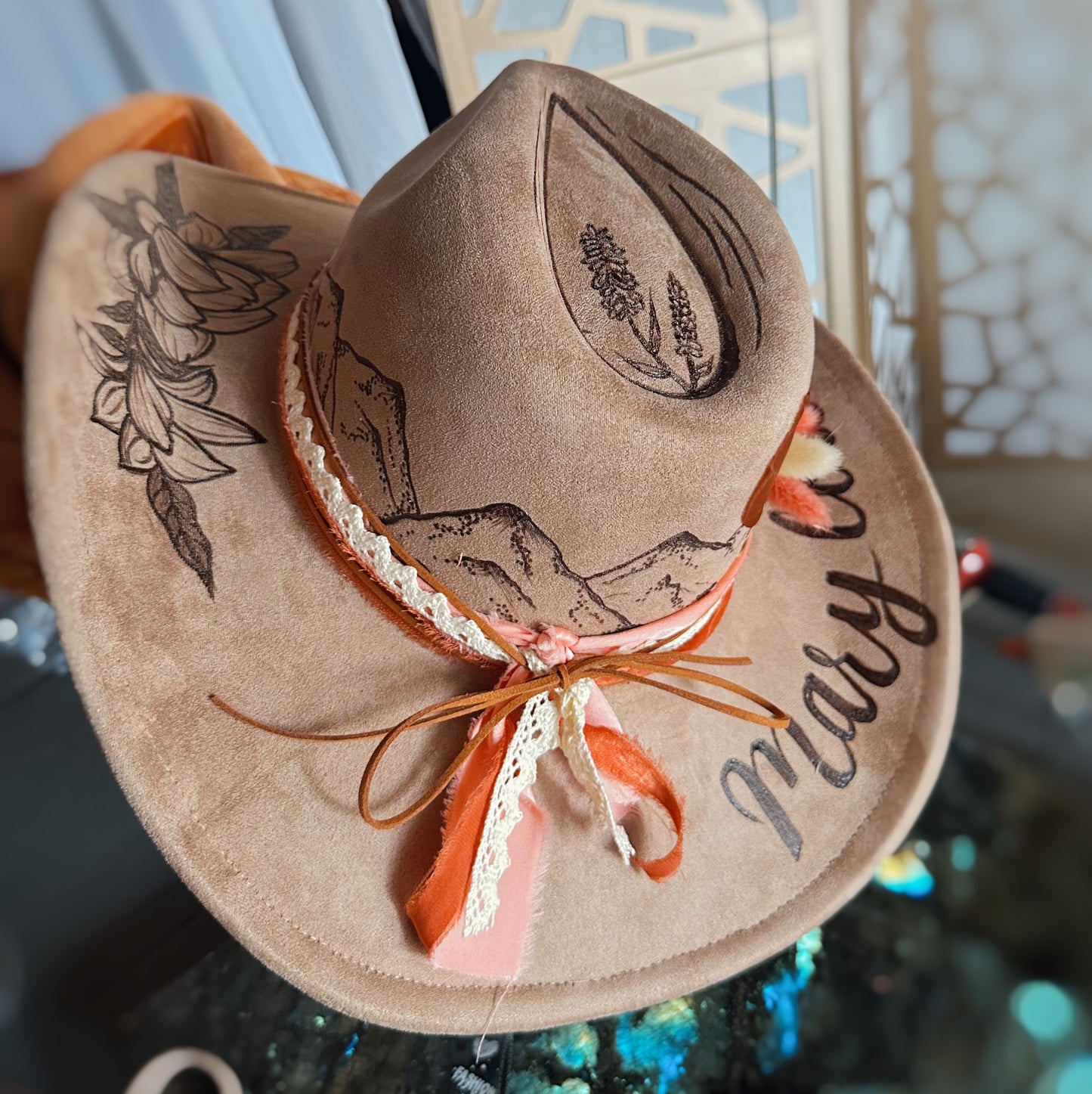 Vegan Suede Classic Cowboy Custom Burned Hat