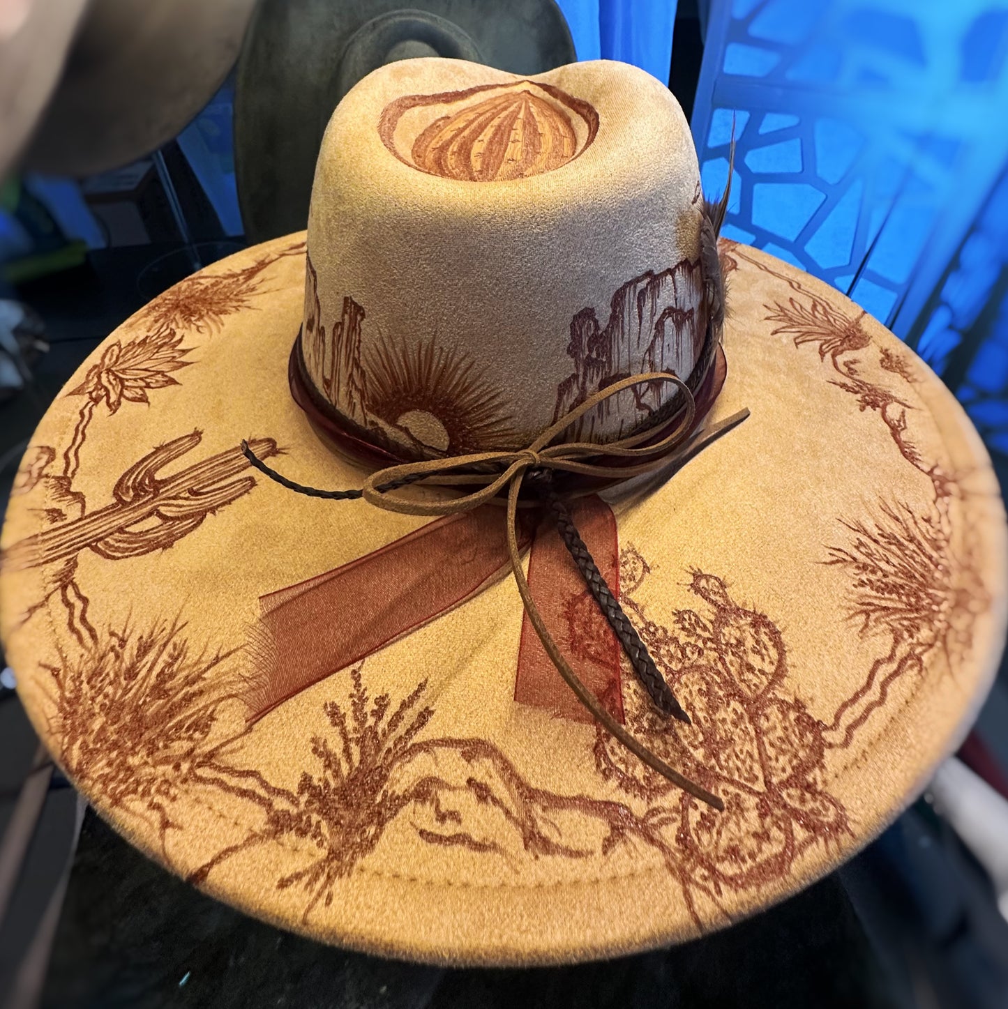 Vegan Suede Flat Brim Custom Burned Hat