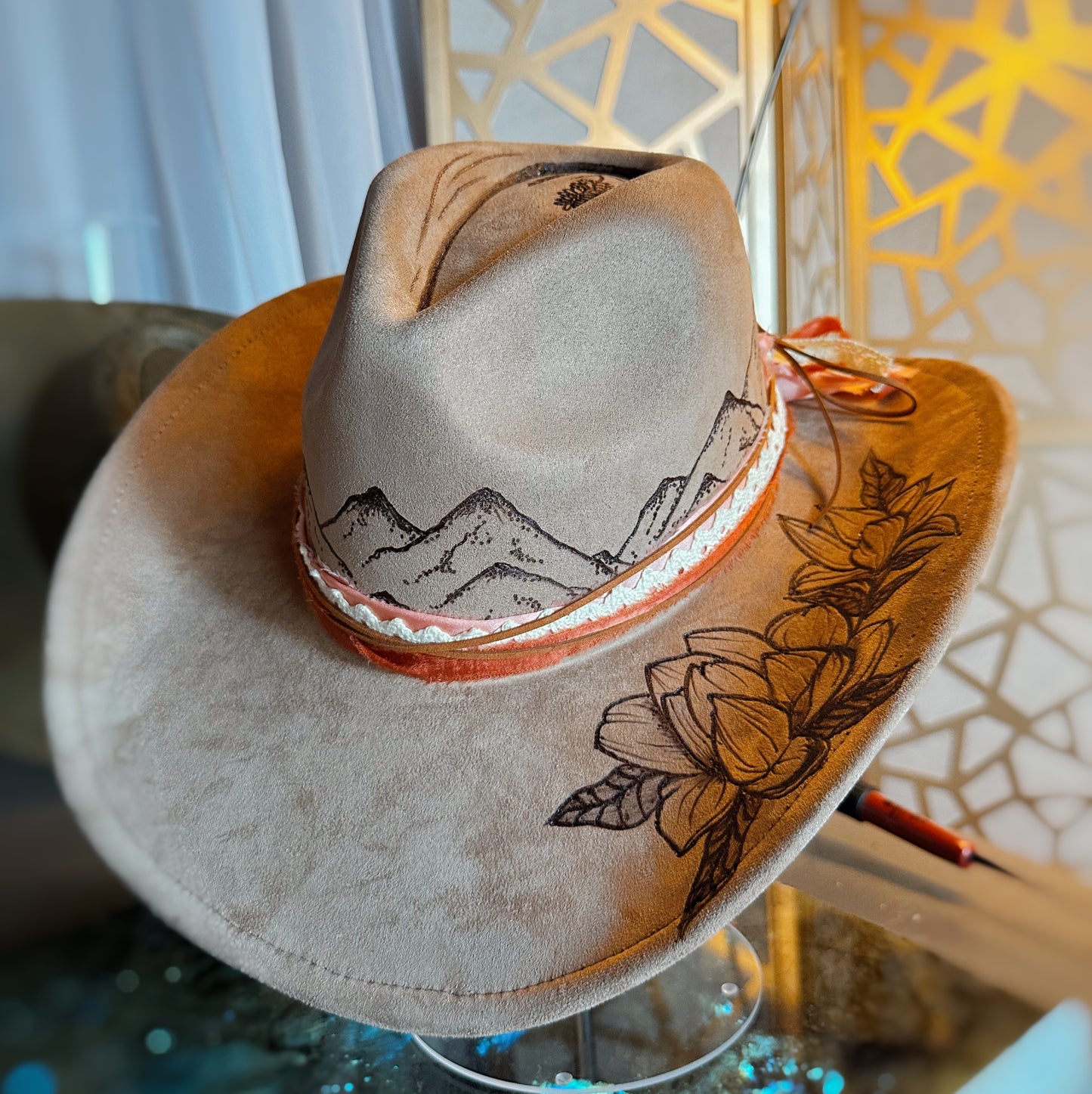 Vegan Suede Classic Cowboy Custom Burned Hat