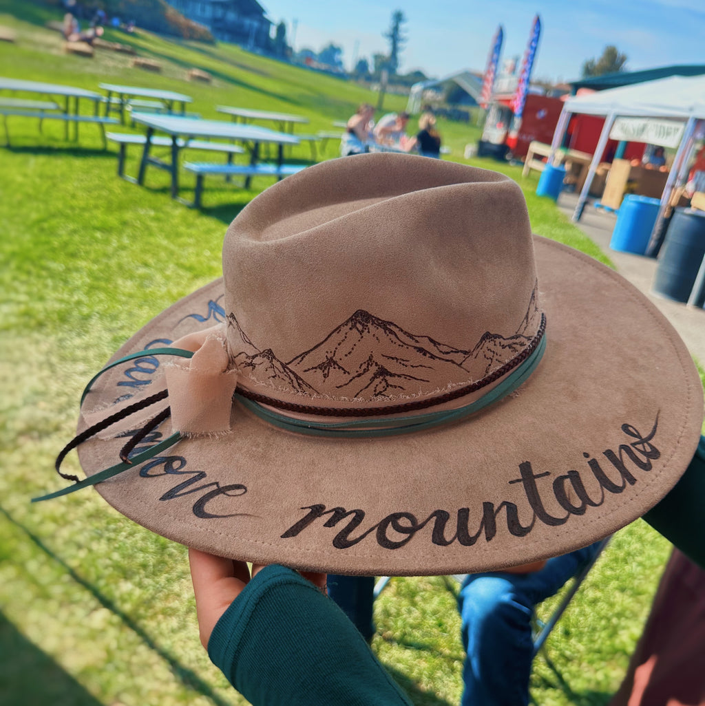 Vegan Suede Flat Brim Custom Burned Hat