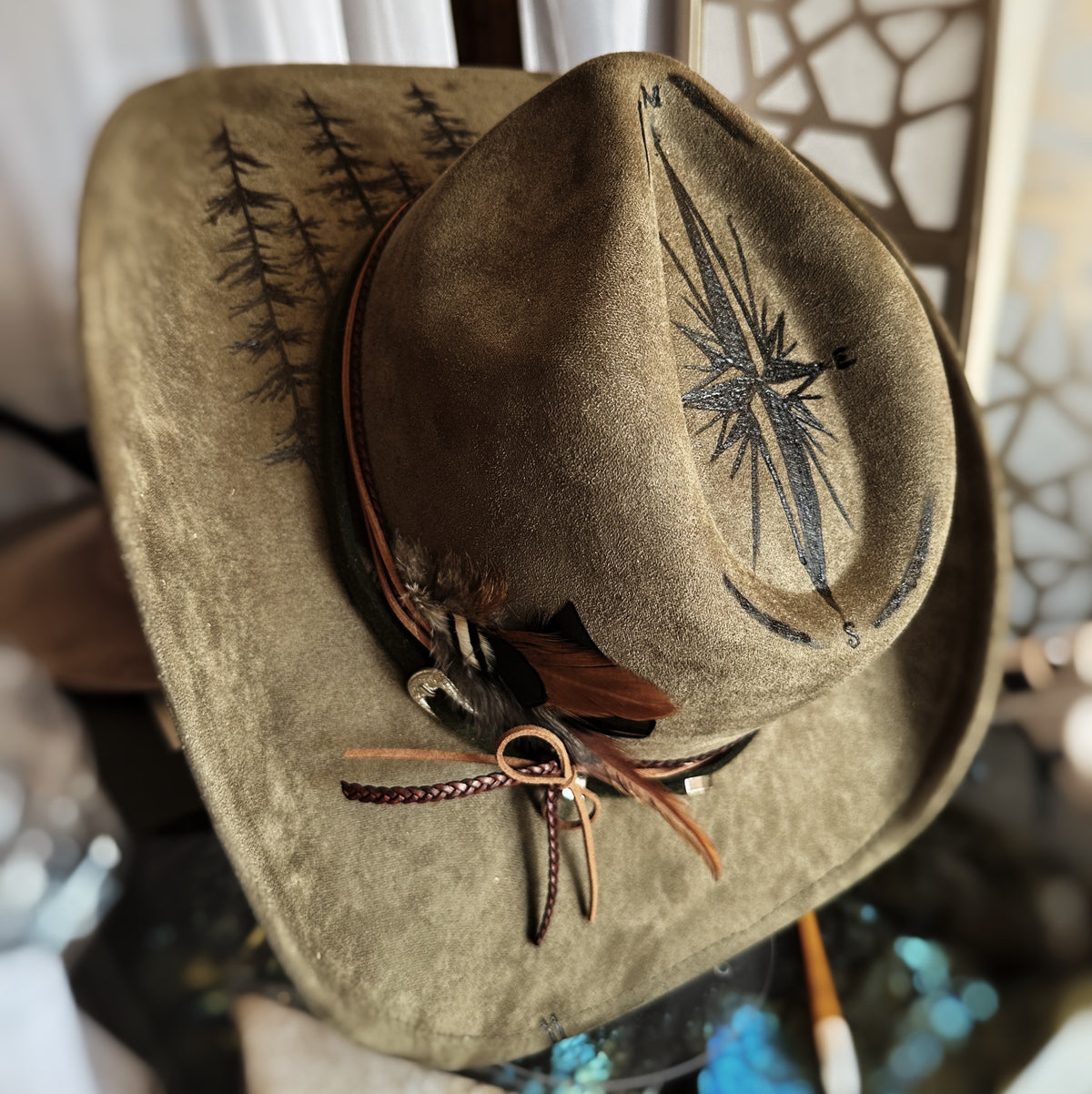 Vegan Suede Classic Cowboy Custom Burned Hat – Kindled Stitch