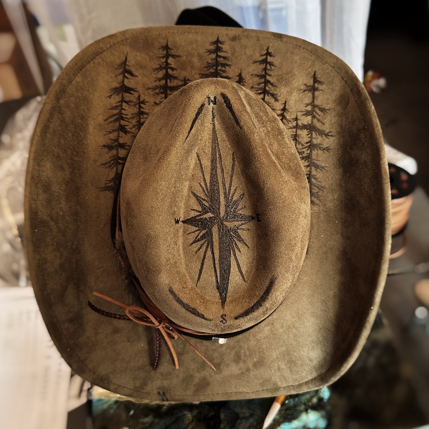Vegan Suede Classic Cowboy Custom Burned Hat