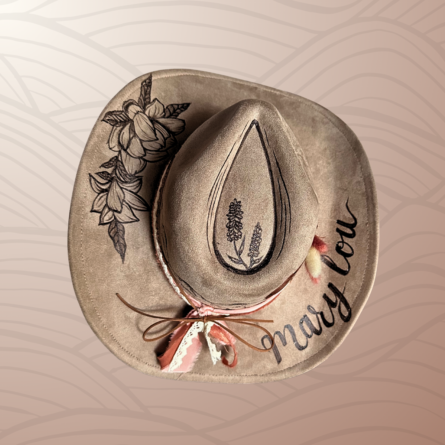 Vegan Suede Flat Brim Custom Burned Hat