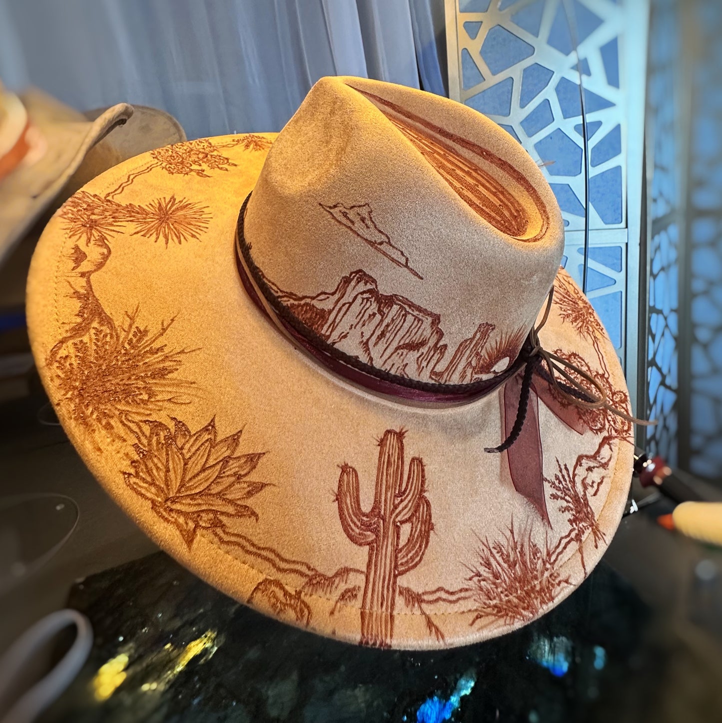 Vegan Suede Flat Brim Custom Burned Hat
