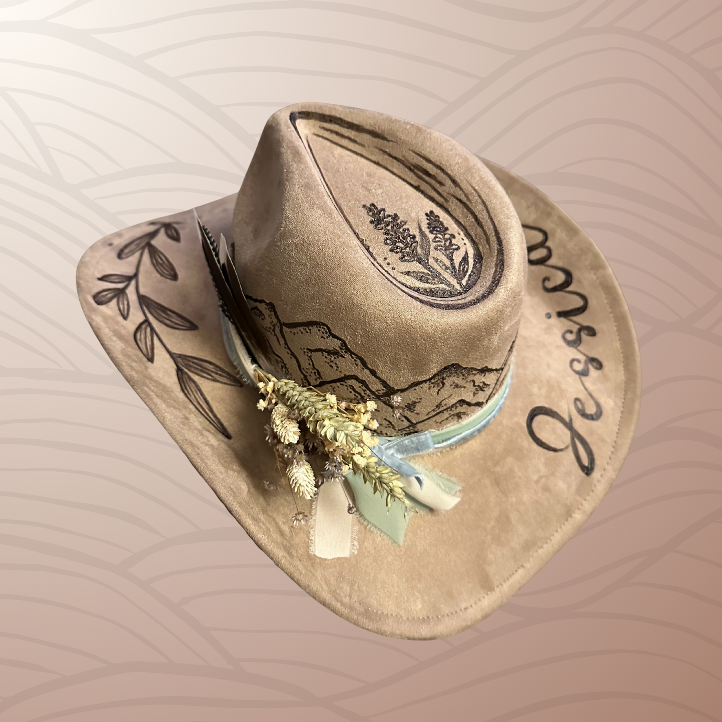 Vegan Suede Flat Brim Custom Burned Hat