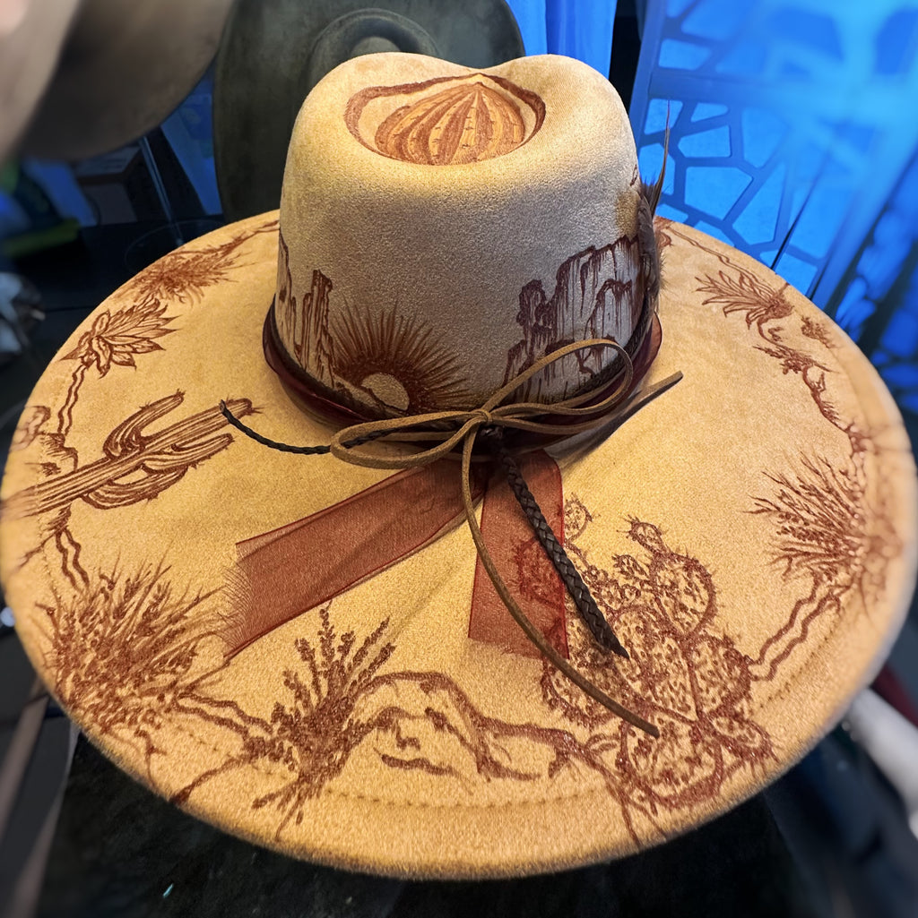 Vegan Suede Flat Brim Custom Burned Hat