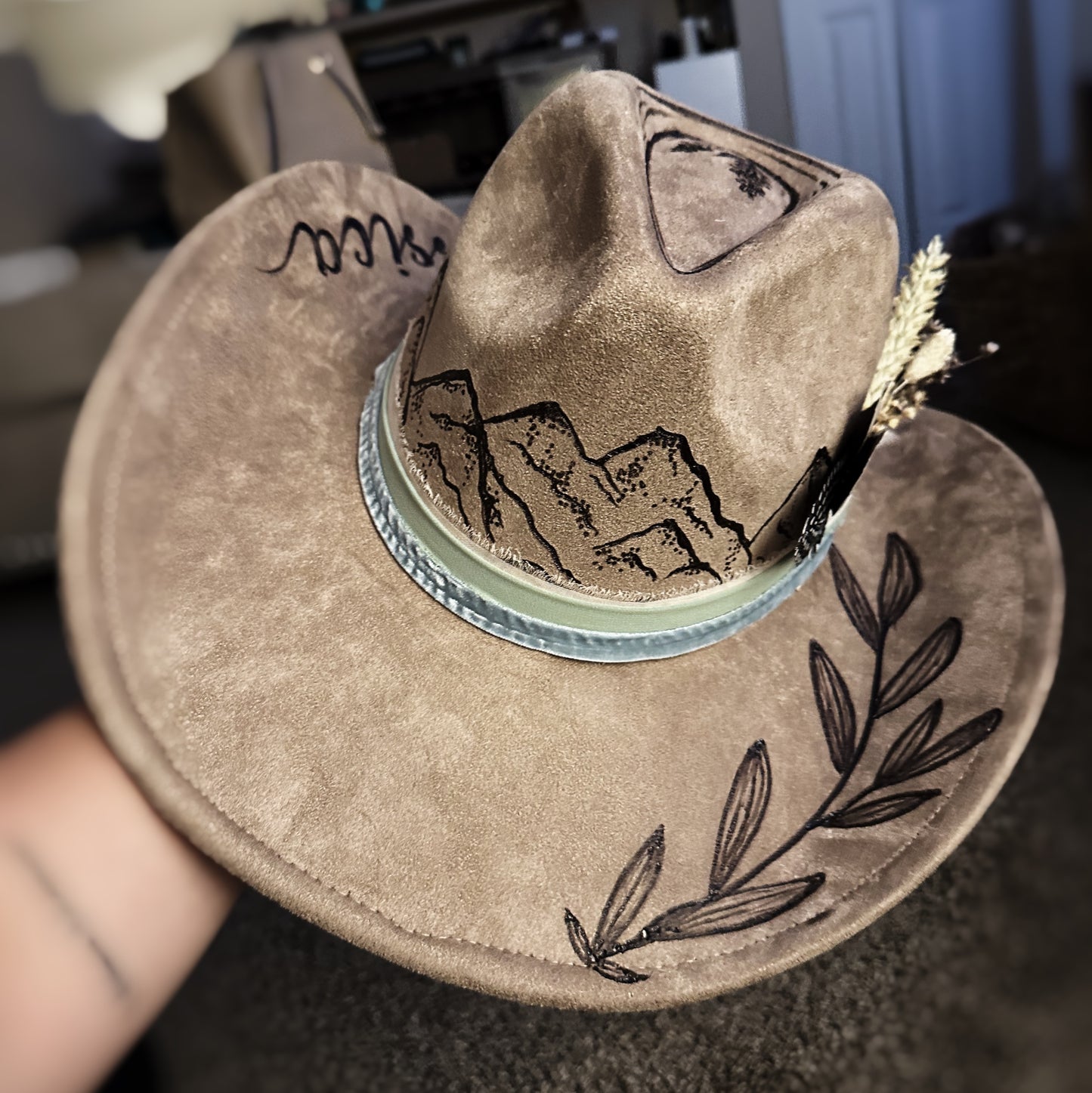 Vegan Suede Classic Cowboy Custom Burned Hat