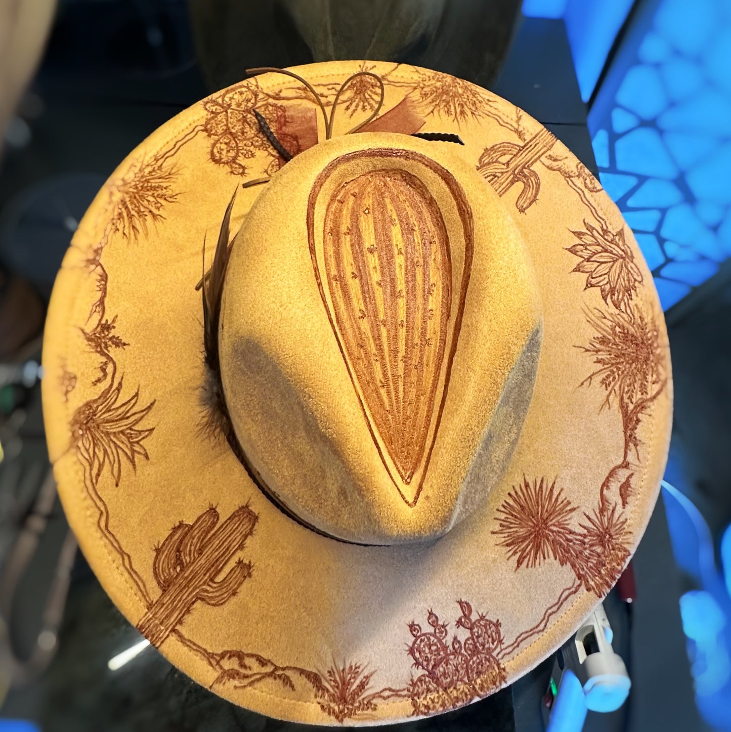 Vegan Suede Flat Brim Custom Burned Hat