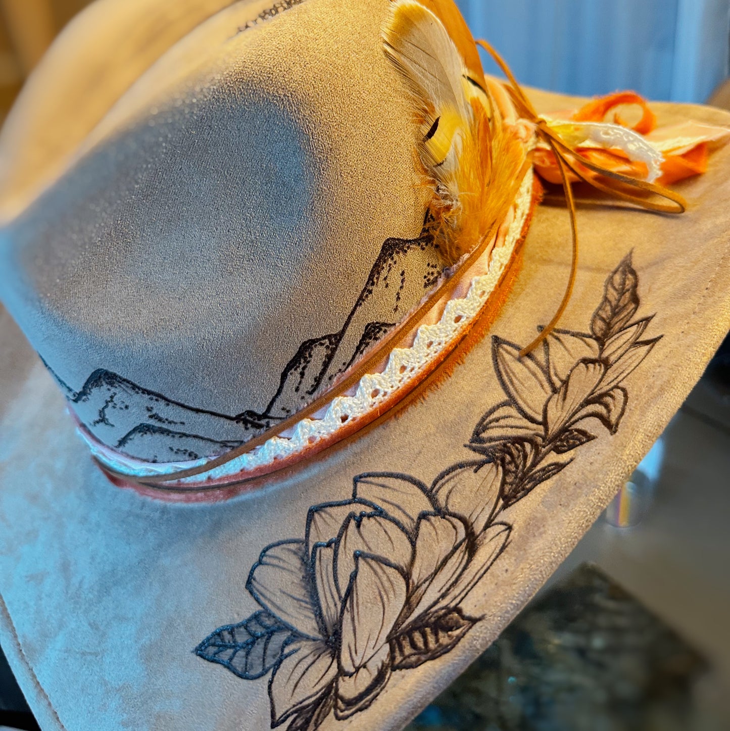 Vegan Suede Classic Cowboy Custom Burned Hat