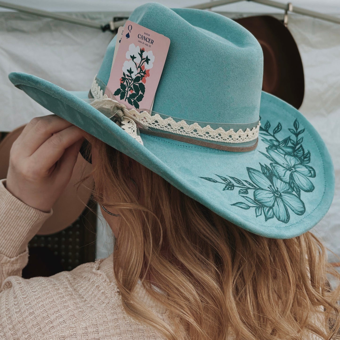 Vegan Suede Classic Cowboy Custom Burned Hat