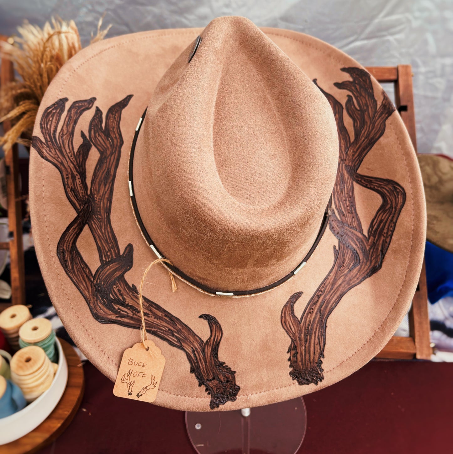 Vegan Suede Classic Cowboy Custom Burned Hat