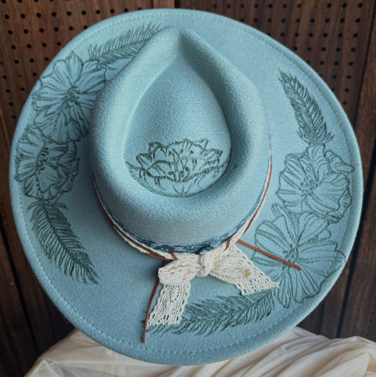 Vegan Felt Flat Brim Custom Burned Hat