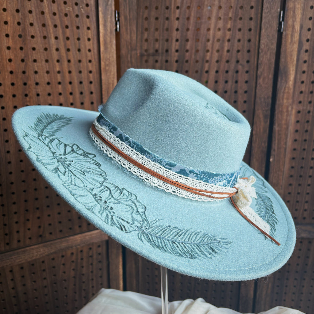 Vegan Felt Flat Brim Custom Burned Hat