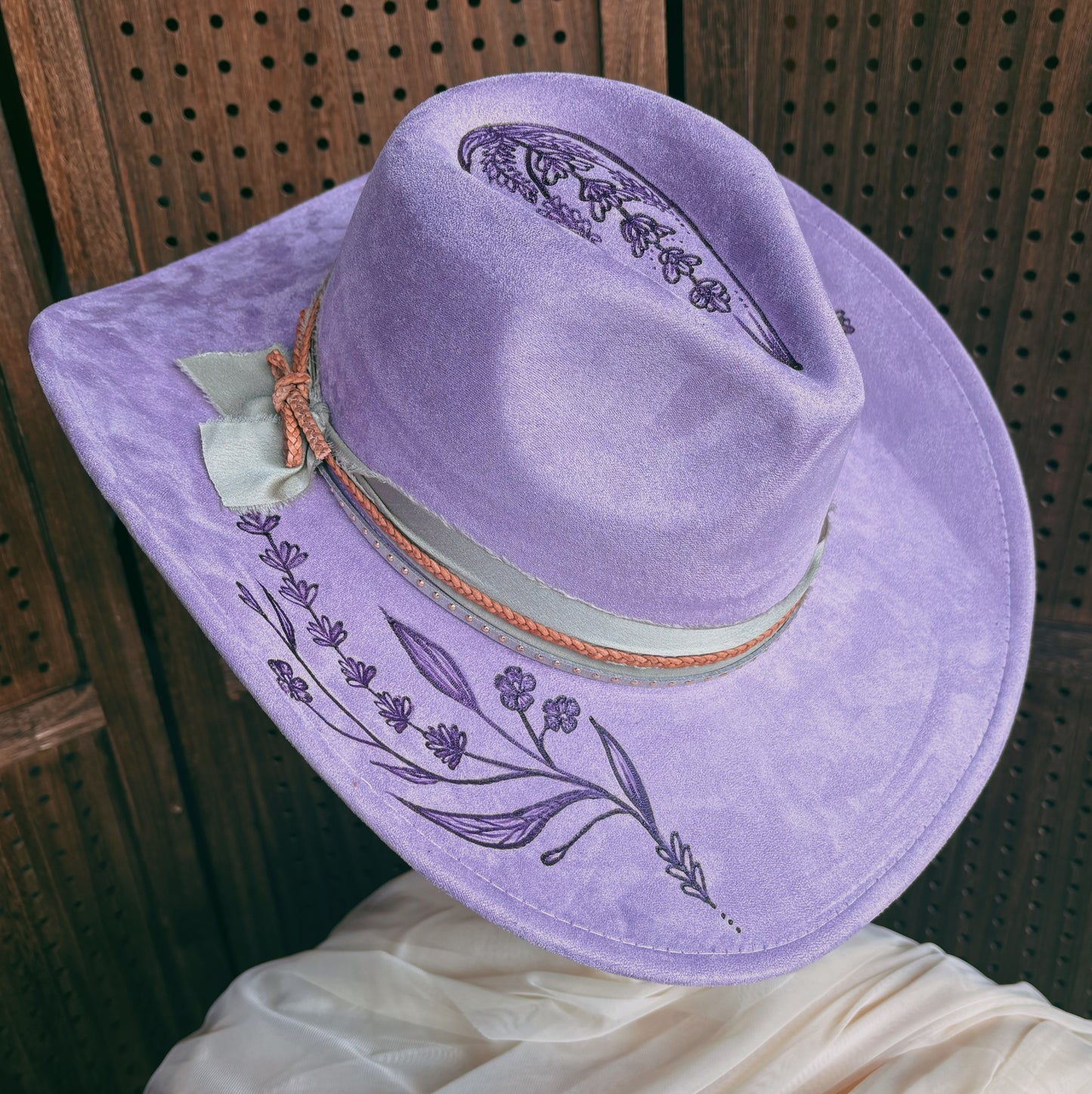 Vegan Suede Classic Cowboy Custom Burned Hat