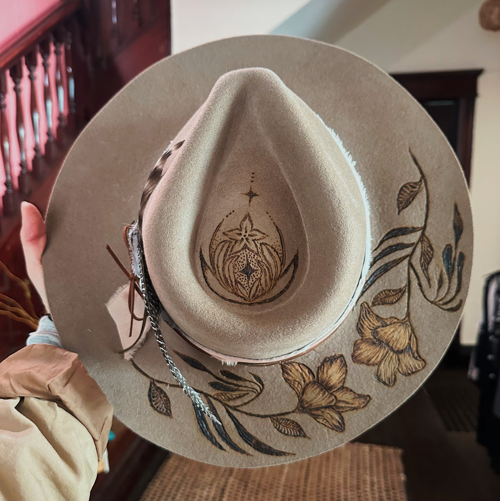 Wool Flat Brim Custom Burned Hat